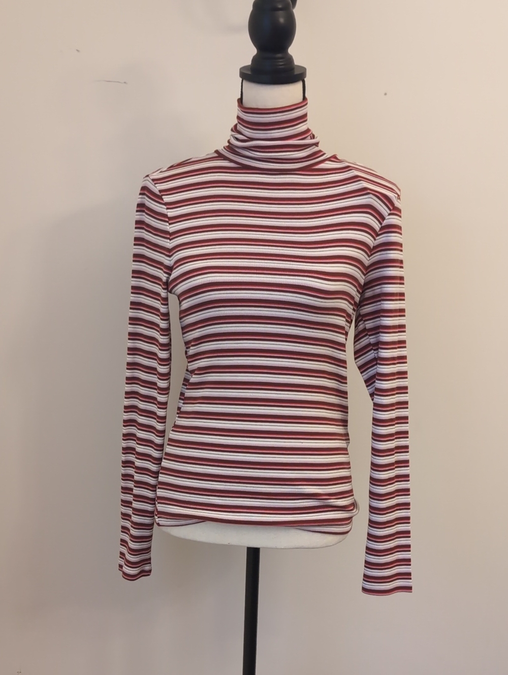 Levi's Burgundy and White Striped Turtleneck Long Sleeve